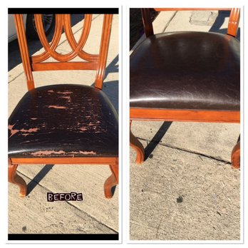 Oscar's Upholstery - Here's the before and after photo. They did a total of 6 chairs and all came out great! - Body Shops Near Me - Glendale, California Oscar's Upholstery - Here's the before and after photo. They did a total of 6 chairs and all came out great! - Body Shops Near Me - Glendale, California