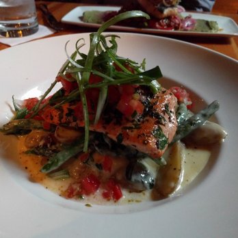 King Street Trio - Rainbow Trout with fingerling potatoes, tomato concasse, green beans, asiago cheese sauce ($26) - Seafood Near Me - Waterloo, Ontario King Street Trio - Rainbow Trout with fingerling potatoes, tomato concasse, green beans, asiago cheese sauce ($26) - Seafood Near Me - Waterloo, Ontario