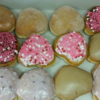 TK's Donuts and Ice Cream - All HEART SHAPED DONUTS: sugar, maple, blueberry, white with valentine sprinkle, and chocolate glazed with valentine sprinkles. - Donuts Near Me - Murrieta, California