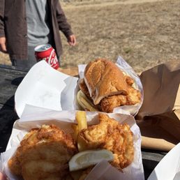Fish and chips and sandwich