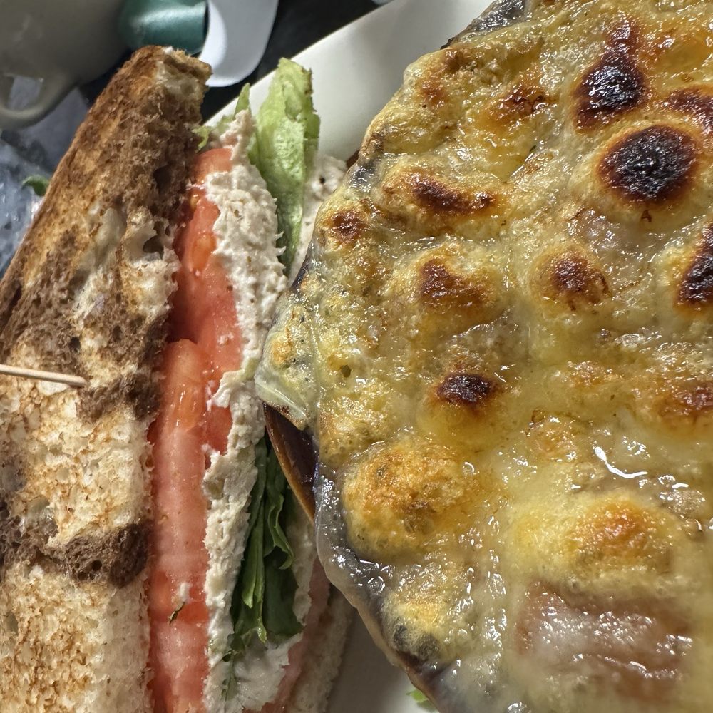 Chicken salad sandwich and French onion soup Chicken salad sandwich and French onion soup