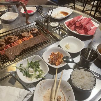 Moon BBQ - Tenderloin, small beef intestines and banchan - Korean Near Me - Gardena, California