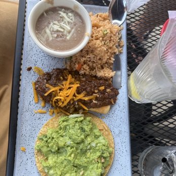 Calles De Mexico - Combo Plate with chile con carne enchilada, and guacamole tostada - Mexican Near Me - Bartonville, Texas