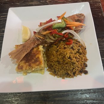 Sugarcane - Creole Whole Snapper, Rice and Peas and Macaroni Pie. - Caribbean Near Me - Brooklyn, New York