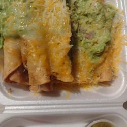 Guacamole is bland, the meat is bland, taquitos are like warm
