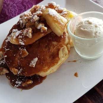 Juniper And Pine - Buttermilk pancakes with salted caramel sauce, banana, walnuts and vanilla ice-cream - Breakfast & Brunch Near Me - Adelaide, SA