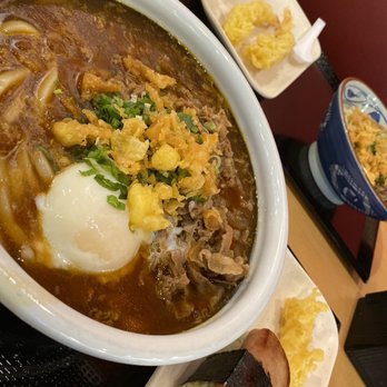Marugame Udon - Large Curry Nikutama, Spam Mus, and Shrimp Tempura. - Japanese Near Me - Costa Mesa, California Marugame Udon - Large Curry Nikutama, Spam Mus, and Shrimp Tempura. - Japanese Near Me - Costa Mesa, California