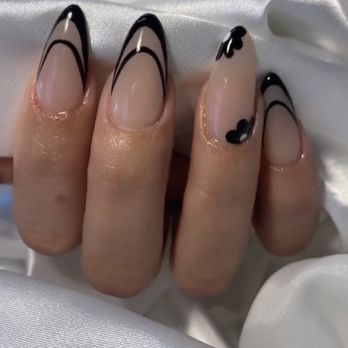 Fab Nails - Nail  enhancements medium Acrylic almond shape French. Black French tip - Nail Technicians Near Me - Los Angeles , California