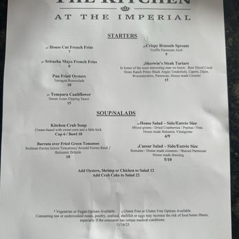 The Kitchen At the Imperial - November 2025 lunch menu - New American Near Me - Chestertown, Maryland The Kitchen At the Imperial - November 2025 lunch menu - New American Near Me - Chestertown, Maryland