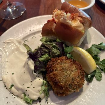 Galyn's - 1 crab cake and 1/2 a lobster roll (shared with another in our party) - Seafood Near Me - Bar Harbor, Maine