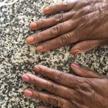 Radiance Nails & Spa - left hand has the original color and after a day, the color completely got changed in right hand - Skin Care Near Me - South Riding, Virginia Radiance Nails & Spa - left hand has the original color and after a day, the color completely got changed in right hand - Skin Care Near Me - South Riding, Virginia