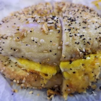 Bruegger's Bagels - Everything Bagel with 2 Eggs and Sausage - Breakfast & Brunch Near Me - Cleveland, Ohio