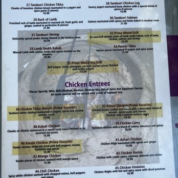 Prime Bar and Grill - Menu - Indian Near Me - Tehachapi, California