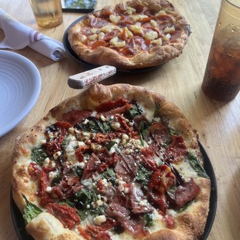 Homeslice - The Sammilton (foreground) + make your own (pepperoni & pineapple), both with added hot honey - Pizza Near Me - Chicago, Illinois