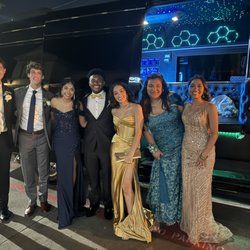 US First Class Limousine - Happy clients with the party bus (2023 Mercedes Benz sprinter limo)