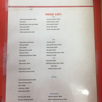 Ben's Tailoring & Alterations - Ben's current price sheet August 2018 - Sewing & Alterations Near Me - Flint, Michigan Ben's Tailoring & Alterations - Ben's current price sheet August 2018 - Sewing & Alterations Near Me - Flint, Michigan