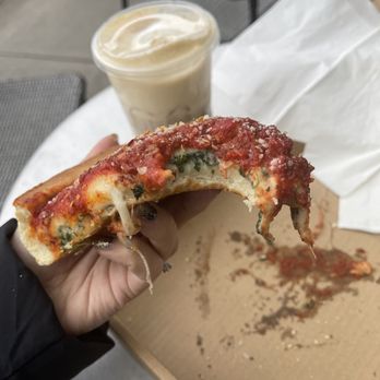 Delfino's Chicago Style Pizza - Spinach Pizza slice - Pizza Near Me - Seattle, Washington Delfino's Chicago Style Pizza - Spinach Pizza slice - Pizza Near Me - Seattle, Washington