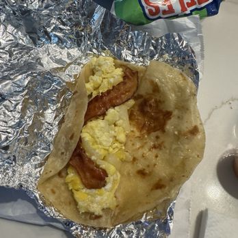 La Casita del Toro - Potato, bacon and egg tacos!! Tortillas were homemade and so good, these were simple but definitely hit the spot!!! - Mexican Near Me - Houston, Texas
