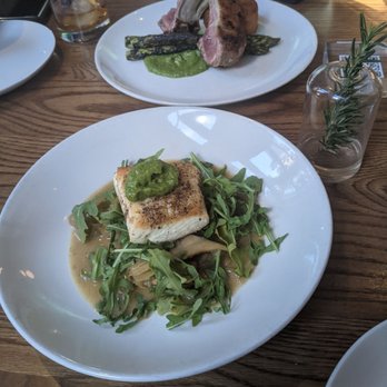Piatti - Hailbut with artichokes and rack of lamb - Italian Near Me - Seattle, Washington Piatti - Hailbut with artichokes and rack of lamb - Italian Near Me - Seattle, Washington
