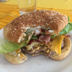 La Espiga - Hawaiana- pretty good for a burger in Mexico, my only complaint is that the onion is raw but that's my fault for not asking grilled