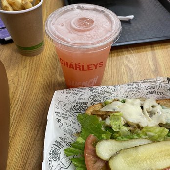 Charleys Cheesesteaks - VEGGIE DELIGHT, the new WATERMELON STRAWBERRY LEMONADE and a side of fries - Cheesesteaks Near Me - Phoenix, Arizona Charleys Cheesesteaks - VEGGIE DELIGHT, the new WATERMELON STRAWBERRY LEMONADE and a side of fries - Cheesesteaks Near Me - Phoenix, Arizona