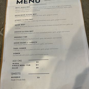 Ebony - Menu - Ethiopian Near Me - San Luis Obispo, California