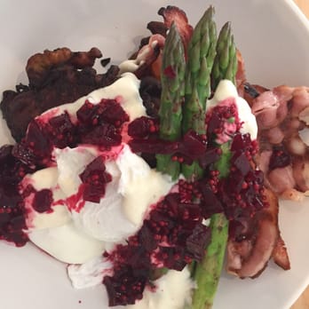The Jam Pantry - Zucchini and cumin fritters with beetroot relish, asparagus and yoghurt - Coffee & Tea Near Me - Greenslopes, QLD