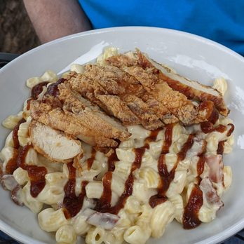 Rooster - Mac & cheese with bacon & drizzled with barbecue sauce. He said best ever! - New American Near Me - Newington, Connecticut Rooster - Mac & cheese with bacon & drizzled with barbecue sauce. He said best ever! - New American Near Me - Newington, Connecticut