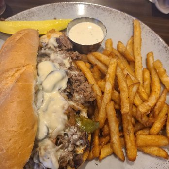Three Peaks Kitchen + Bar - My Philly cheese steak and fries - American Near Me - Airway Heights, Washington Three Peaks Kitchen + Bar - My Philly cheese steak and fries - American Near Me - Airway Heights, Washington