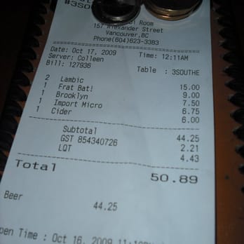Alibi Room - Alibi Room: a typical bill - Pubs Near Me - Vancouver, British Columbia