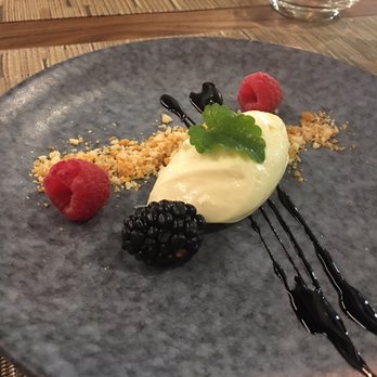 Terre Rouge - Mascarpone Cheesecake (hazelnut brittle, balsamic reduction, seasonal fruits) - tasting menu - French Near Me - Markham, Ontario