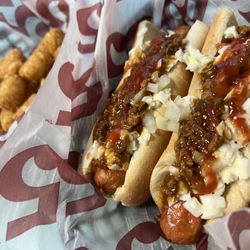 Hwy 55 Burgers Shakes & Fries - Hotdogs with everything:)