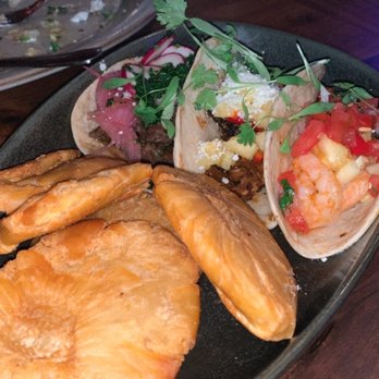 Agave Bandido - Carne Asada, Al Pastor & Shrimp Taco w/ tostones - Sports Bars Near Me - Pembroke Pines, Florida Agave Bandido - Carne Asada, Al Pastor & Shrimp Taco w/ tostones - Sports Bars Near Me - Pembroke Pines, Florida
