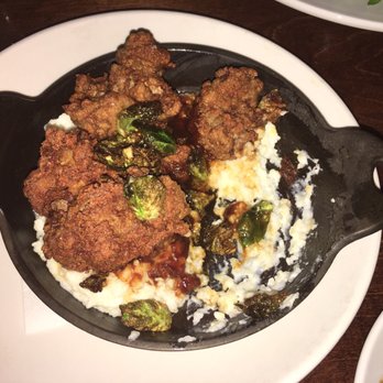 Graze - Fried Chicken Livers with grits and Brussel sprout chips - New American Near Me - Mount Pleasant, South Carolina