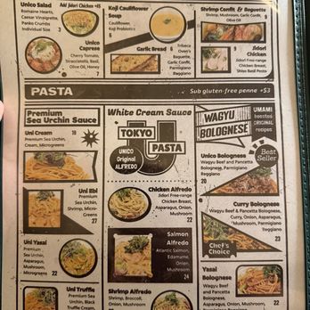 Unico Tokyo Pasta - Menu - Japanese Near Me - El Segundo, California Unico Tokyo Pasta - Menu - Japanese Near Me - El Segundo, California
