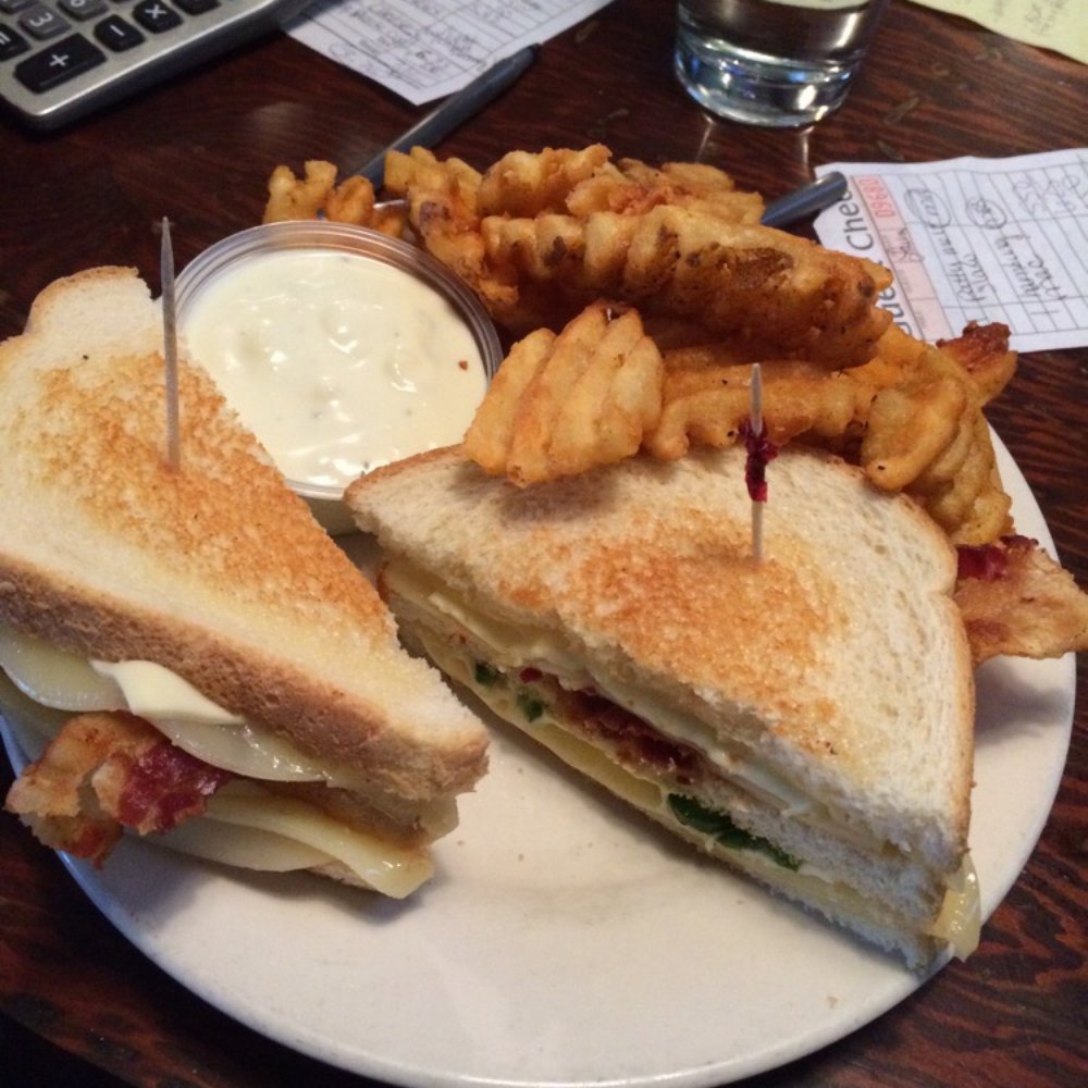 Peabody's - Grilled cheese with bacon and jalapeños with waffle fries. - New American Near Me - Plattsburgh, New York