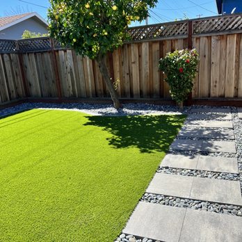 Vision LC Inc - Artificial turf and paver walkway with beautiful pebble stones - Landscaping Near Me - San Jose, California Vision LC Inc - Artificial turf and paver walkway with beautiful pebble stones - Landscaping Near Me - San Jose, California