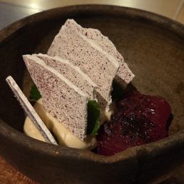Coconut meringue with custard and hibiscus infused pineapple and Coconut meringue with custard and hibiscus infused pineapple and