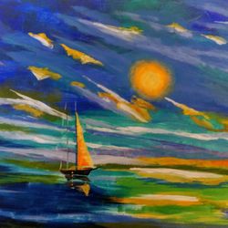 Wine Down with Art-Sip and Paint - Instock: Evening Sail painted in Acrylic 16x20.
Also Available: digital file