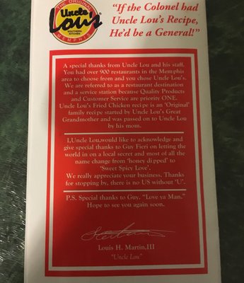 Menu photo 5 Uncle Lous Fried Chicken Memphis, TN