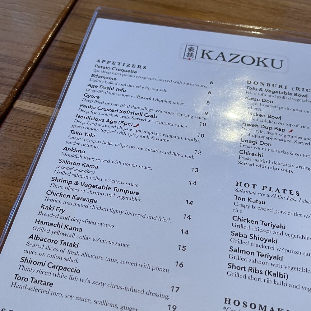 Kazoku - Menu 10/23 - Sushi Bars Near Me - Edmonds, Washington Kazoku - Menu 10/23 - Sushi Bars Near Me - Edmonds, Washington