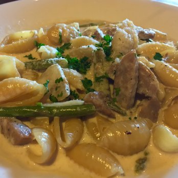 Tresino's - 48. Conchiglie Norcina Italian sausage, asparagus, caramelized onions, sherry wine, cream, garlic, reggiano - Italian Near Me - Wildomar, California Tresino's - 48. Conchiglie Norcina Italian sausage, asparagus, caramelized onions, sherry wine, cream, garlic, reggiano - Italian Near Me - Wildomar, California