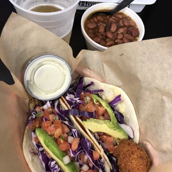 The Catch - Fish tacos, beans and rice, and free beer! Delicious!! - Seafood Near Me - Longview, Texas