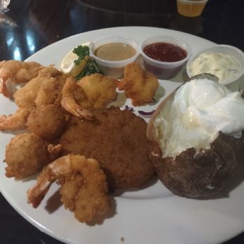 Ernie's Seafood Restaurant - Pick two meal fried shrimp and crab cake with baked potatoes and salad. - Seafood Near Me - North Richland Hills, Texas Ernie's Seafood Restaurant - Pick two meal fried shrimp and crab cake with baked potatoes and salad. - Seafood Near Me - North Richland Hills, Texas