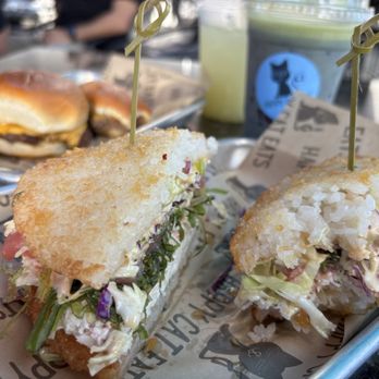 Happy Cat Eats - Sushi & fried rice sandwich, burger for kid, iced blueberry matcha, lemonade - Burgers Near Me - Santa Barbara, California Happy Cat Eats - Sushi & fried rice sandwich, burger for kid, iced blueberry matcha, lemonade - Burgers Near Me - Santa Barbara, California