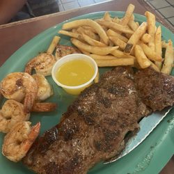 Lollies Cafe - Steak, grilled shrimp and french fries