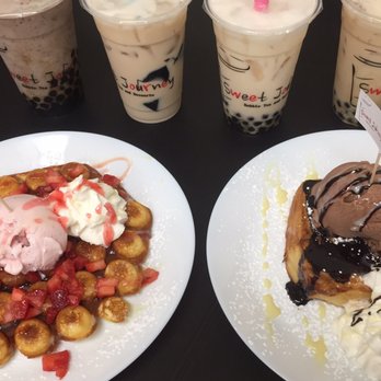 Sweet Journey - Cookies & Cream Shake, Black Milk Tea, Jasmine Green Milk Tea, Caramel Milk Tea, Strawberry Waffle, Chocolate Shibuya Toast. - Desserts Near Me - Lowell, Massachusetts Sweet Journey - Cookies & Cream Shake, Black Milk Tea, Jasmine Green Milk Tea, Caramel Milk Tea, Strawberry Waffle, Chocolate Shibuya Toast. - Desserts Near Me - Lowell, Massachusetts