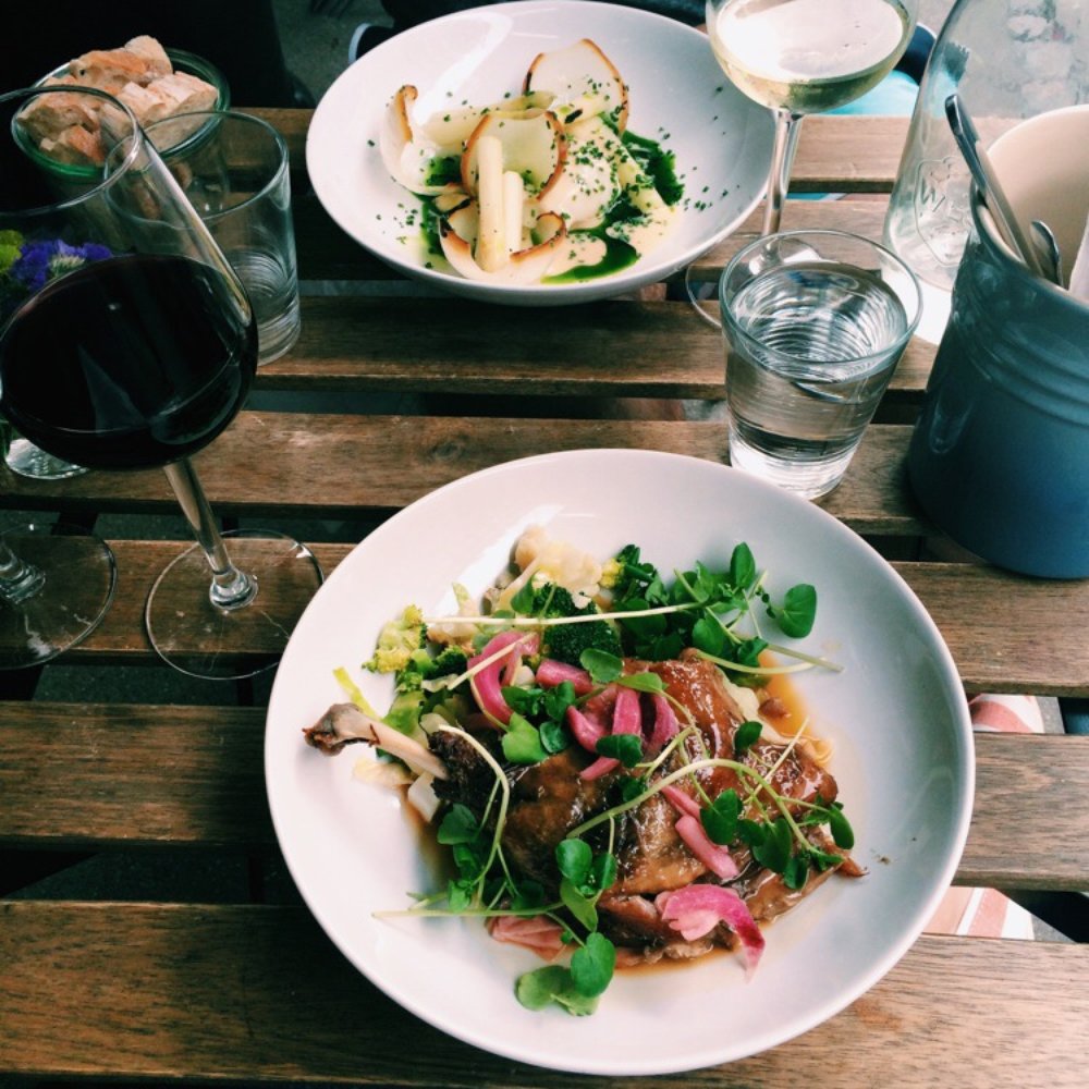 20 A - Dishes of the day: duck confit (front) and cod (back). - French Near Me - Copenhagen, 84 20 A - Dishes of the day: duck confit (front) and cod (back). - French Near Me - Copenhagen, 84