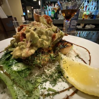 Hooked Seafood Restaurant - Grilled swordfish with lobster and avocado -  if you're curious if it's worth a few more dollars than the tuna app, treat yourself - Seafood Near Me - Manchester, New Hampshire