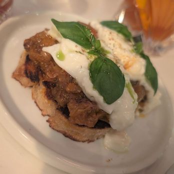 Poppy & Seed - Eggplant caponata, saved by the burrata. - American Near Me - Anaheim, California Poppy & Seed - Eggplant caponata, saved by the burrata. - American Near Me - Anaheim, California